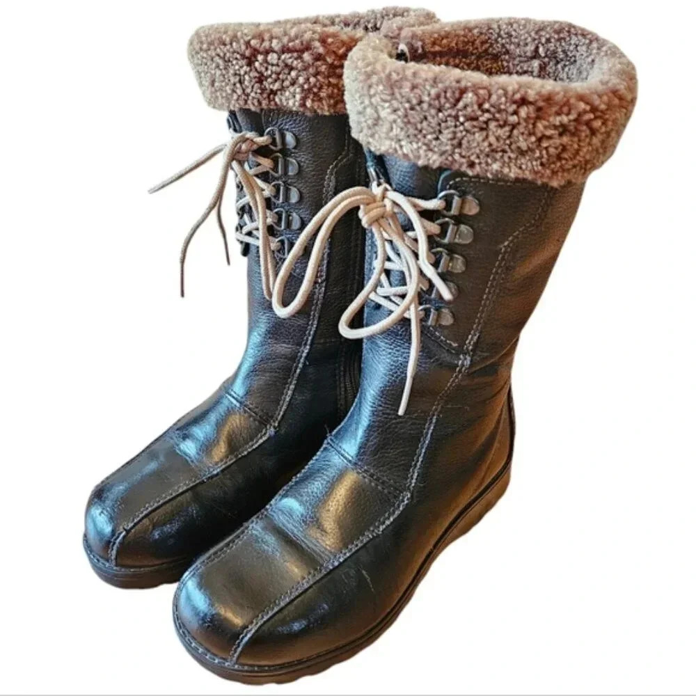 Saute Mouton Colombe Women's Leather Zipper Moto Biker Combat Boots Black Sz 36.